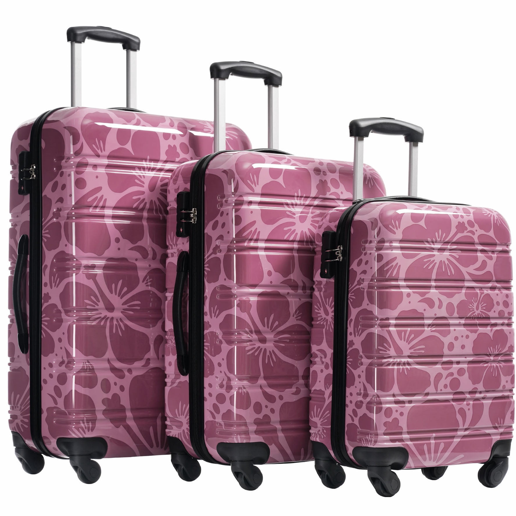 S-HOME Three Piece Lightweight Hardshell Luggage Set with Side Mounted TSA Lock and Rolling Wheels 20" 24" 28", Pink Purple