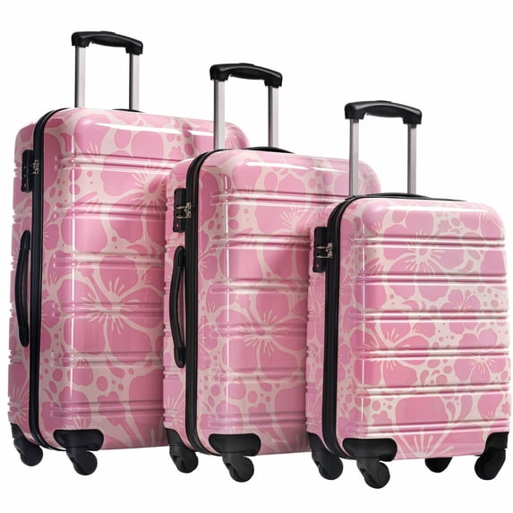 S-HOME Three Piece Lightweight Hardshell Luggage Set with Side Mounted TSA Lock and Rolling Wheels 20" 24" 28", Pink