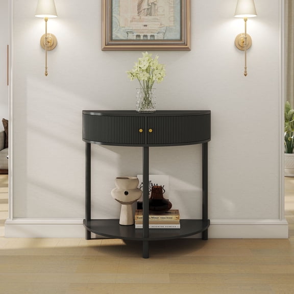 S-HOME Unique Half Moon Design End Table Finish and 2 Storage Drawers for Bedroom or Study Use,Dark Gray