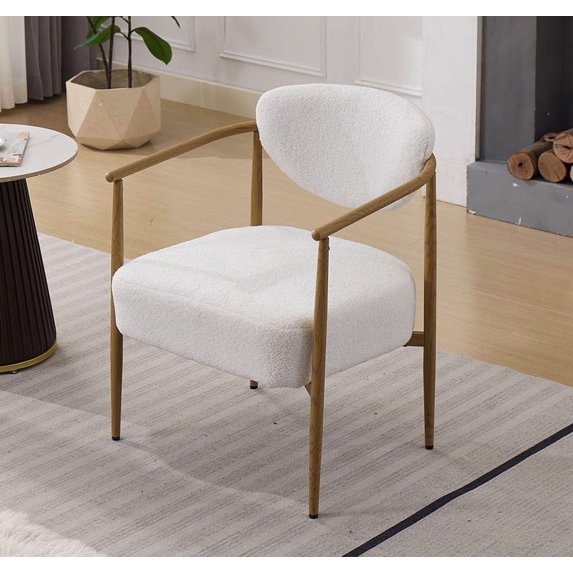 S-HOME Adult Upholstered Metal Frame Dining Chair, White