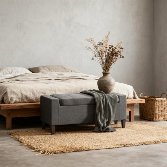 S-HOME Upholstered Entryway Ottoman Bench Featuring Lift Top Storage And Durable Rubberwood Legs For Seating，Grey