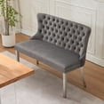 thumbnail image 1 of S-HOME Velvet Double Dining Loveseat Bench With Brushed Silver Stainless Steel Legs For Two Sitters, Gray, 1 of 16