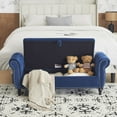 thumbnail image 1 of S-HOME Velvet Ottoman Bench With 1 Pillow, Perfect For Stylish Storage in Living Spaces，Antique Navy Blue, 1 of 10