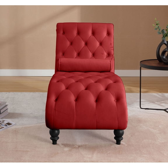 S-HOME Velvet Recliner Chair With Button Tufting And Silver Nailhead Trim - Vintage Lounge Armchair for Study，Red