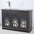 thumbnail image 1 of S-HOME Versatile 49.33 Inch Countertop Sideboard  With 3 Mirrored Doors For Living Room Or Kitchen Storage, Dark Brown, 1 of 15