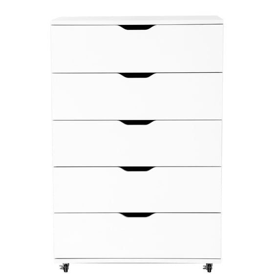 S-HOME Versatile 5-Drawer Dresser with Wheels Wood Finish - Modern Storage Cabinet for Organizing Spaces, White