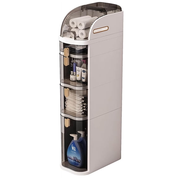 S-HOME Versatile 5-Tier White Bathroom Storage Cabinet, No Installation Required, for Laundry Rooms and Living Gaps