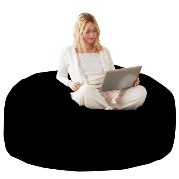 S-HOME Versatile 6FT Round Sofa with Removable Cover Bean Bag Chair For Living Room And Bedroom, Black