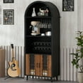 thumbnail image 1 of S-HOME Versatile 71 Inch Farmhouse Arched Wine Bar Cabinet In With 15 Wine Racks And Glass Holders For Dining Room, Black+Natural, 1 of 7