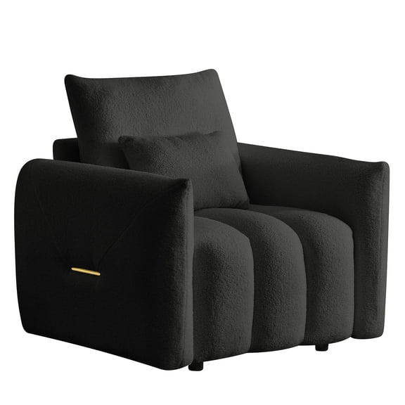 S-HOME Versatile Armchair Teddy Fabric Sofa With Soft Cushioning, For Living Rooms, Bedrooms, Home Offices And Contemporary Spaces, Black