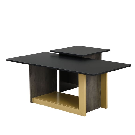 S-HOME Versatile Coffee End Table Set of 2 Featuring Wood-Grain Base and Solid Top for Modern Decor, Black