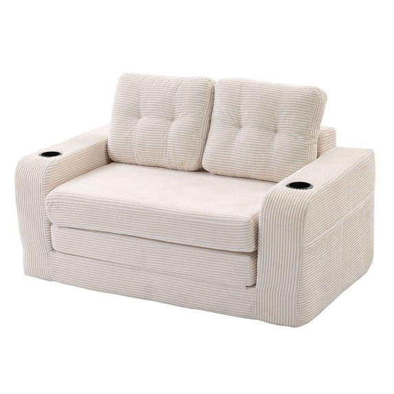 S-HOME Versatile Fold Out Floor Couch Bed Memory Foam Cushions With Side Pockets And Cup Holders For Living Room And Bedroom Spaces
, Beige