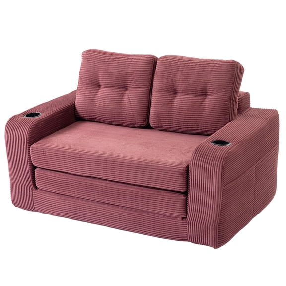 S-HOME Versatile Fold Out Floor Couch Bed Memory Foam Cushions With Side Pockets And Cup Holders For Living Room And Bedroom Spaces
, Wine Red