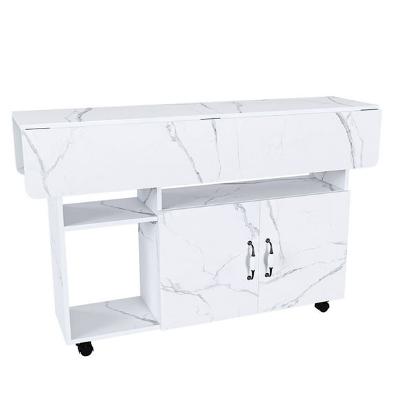 S-HOME Versatile Folding Table with Storage in White 47 Inch Size for Dining, Writing or Desk Use with Wheels and Space-Saving Design
