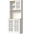 thumbnail image 1 of S-HOME Versatile Freestanding Cabinet with Glass Doors, Adjustable Shelves and Countertop for Dining Room Storage, Oak,White, 1 of 12