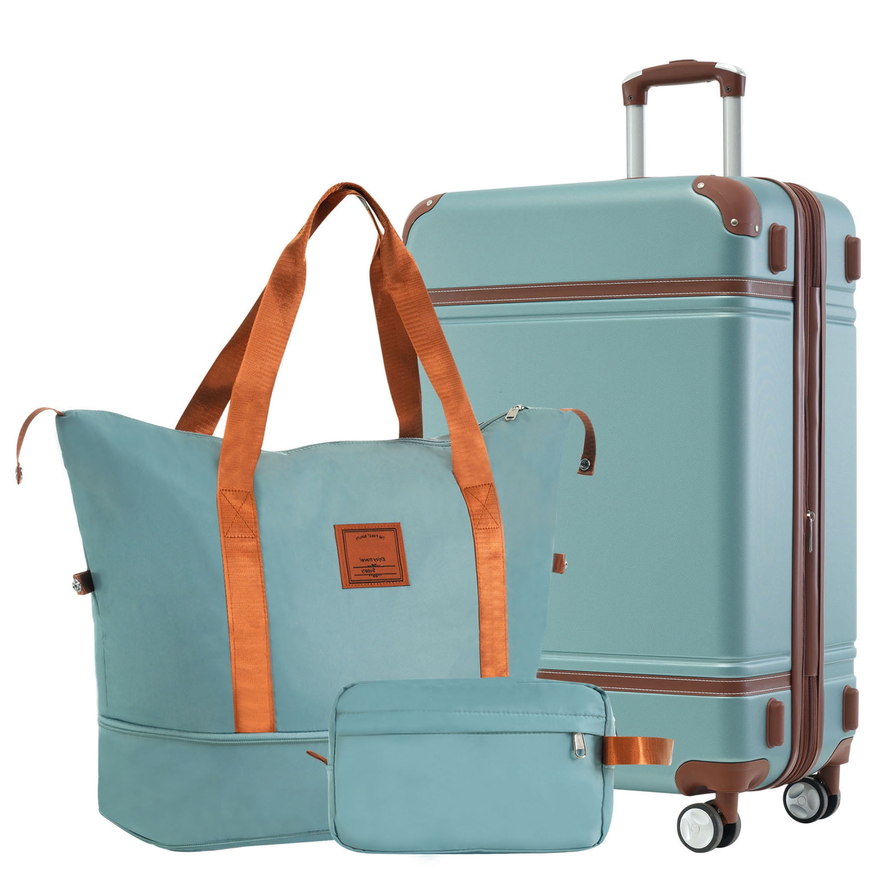 S-HOME Versatile  Hardshell Luggage Set in Vintage Design with 24 Inch Suitcase, Travel Duffel Bag and Toiletry Bag, TSA Lock and Spinner for All Journeys, Green