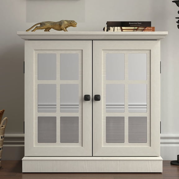 S-HOME Versatile MDF Sideboard Cabinet Featuring Decorative Acrylic Mirrored Doors for Storage in Any Space, White
