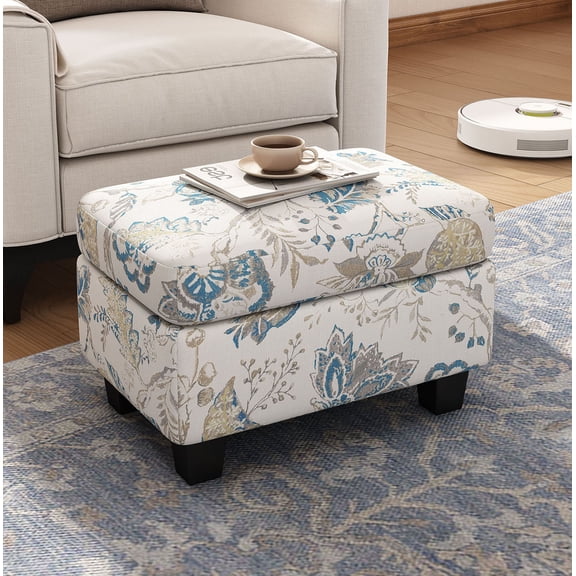 S-HOME Versatile Ottoman Upholstered in Beige and Blue with Ample Storage Space Ideal for Living Room, Bedroom, or Entryway Use