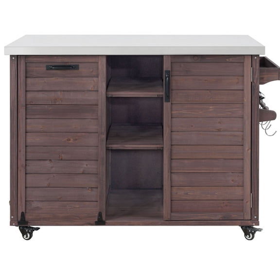 S-HOME Versatile Outdoor Bar Cart with Foldable Grill Table, 78.3 Inch Wooden Grill Station Featuring Ample Storage for BBQ Essentials in Your Garden, Dark Brown