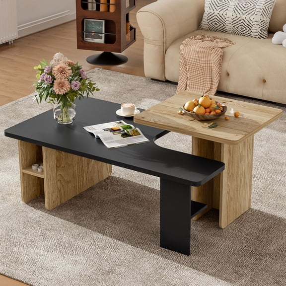 S-HOME Versatile Rectangle Nesting Coffee Tables with Wood Finish Suitable for Living Room or Sofa Side Use, Black