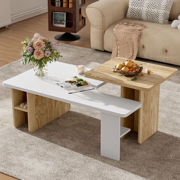 S-HOME Versatile Rectangle Nesting Coffee Tables with Wood Finish Suitable for Living Room or Sofa Side Use, White