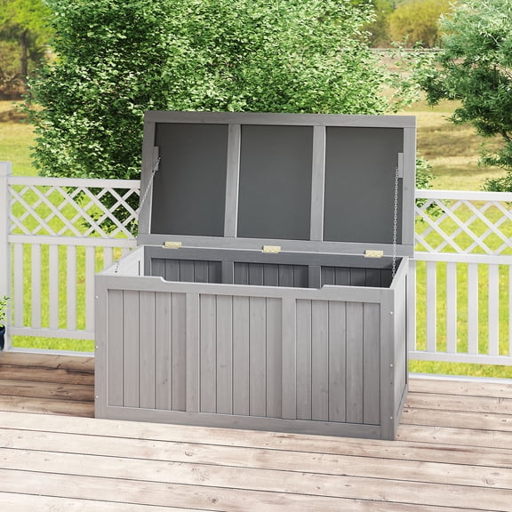 S-HOME Versatile Solid Wood Outdoor Deck Box with 67 Gallon Capacity, Ideal for Storing Cushions, Toys and Garden Equipment，Grey