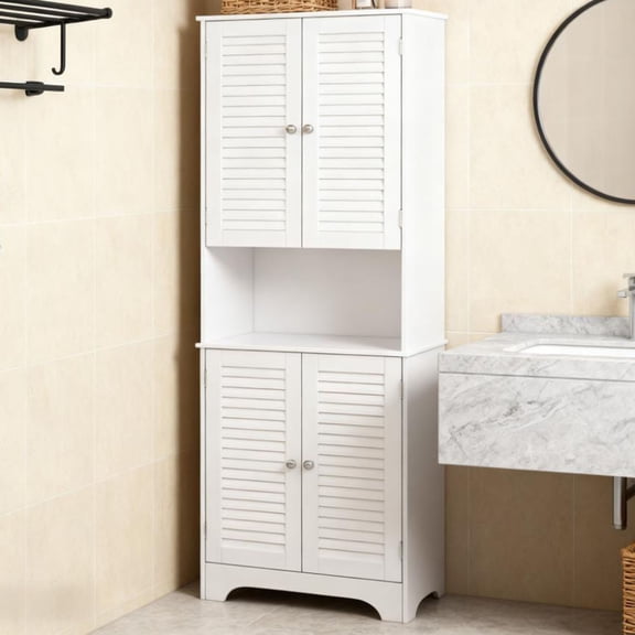 S-HOME Versatile Tall Freestanding Bathroom Storage Cabinet in White with Doors and Adjustable Shelves for Compact Spaces