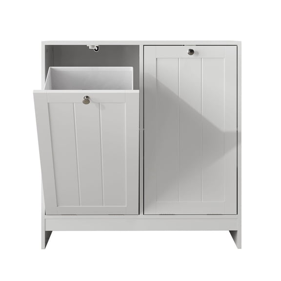 S-HOME Versatile Tilted Laundry Hamper with Removable Basket in White, Free-Standing Cabinet for Laundry Sorting and Storage