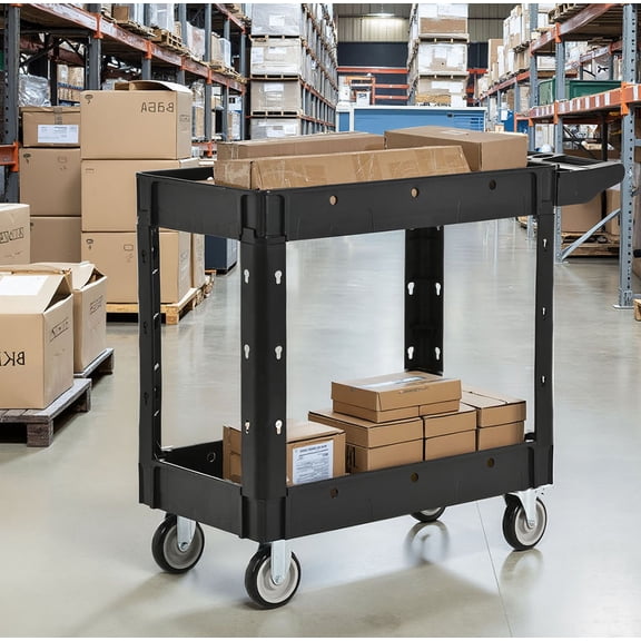 S-HOME Versatile Two-Shelf Utility Cart On Wheels, 600 lbs Capacity Rolling Cart For Indoor And Outdoor Use With Locking Wheels