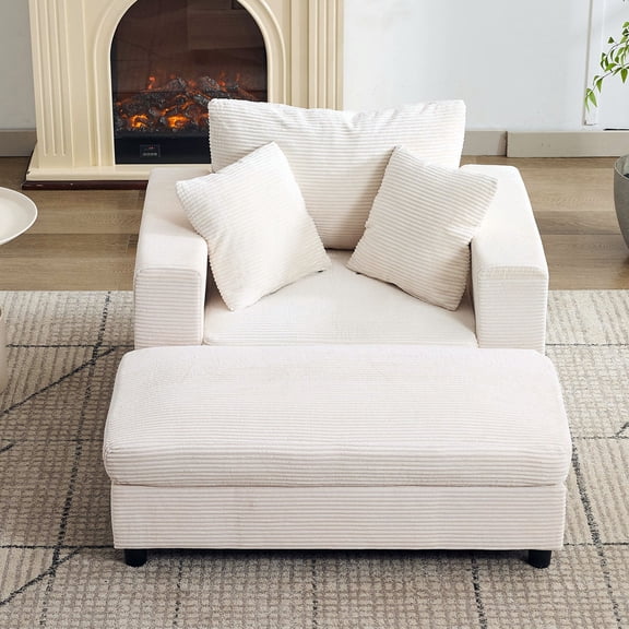 S-HOME Versatile Upholstered Chaise Lounge Chair And Ottoman Set With Pillows - Sofa Bed For Living Room Or Bedroom, Beige