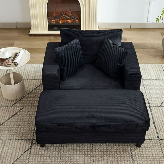 S-HOME Versatile Upholstered Chaise Lounge Chair And Ottoman Set With Pillows - Sofa Bed For Living Room Or Bedroom, Black