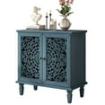 thumbnail image 1 of S-HOME Vintage Accent Cabinet with Hollow-Carved Floral Design, Solid Wood Legs, 2 Door Storage Sideboard, for Entryway or Living Room Decor, Antique Blue, 1 of 11