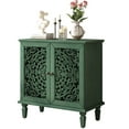 thumbnail image 1 of S-HOME Vintage Accent Cabinet with Hollow-Carved Floral Design, Solid Wood Legs, 2 Door Storage Sideboard, for Entryway or Living Room Decor, Antique Green, 1 of 11