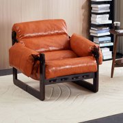 S-HOME Vintage Style Oil Wax Leather Lounge Chair With Removable Armrests Multi, For Living Room And Office, Retro Orange
