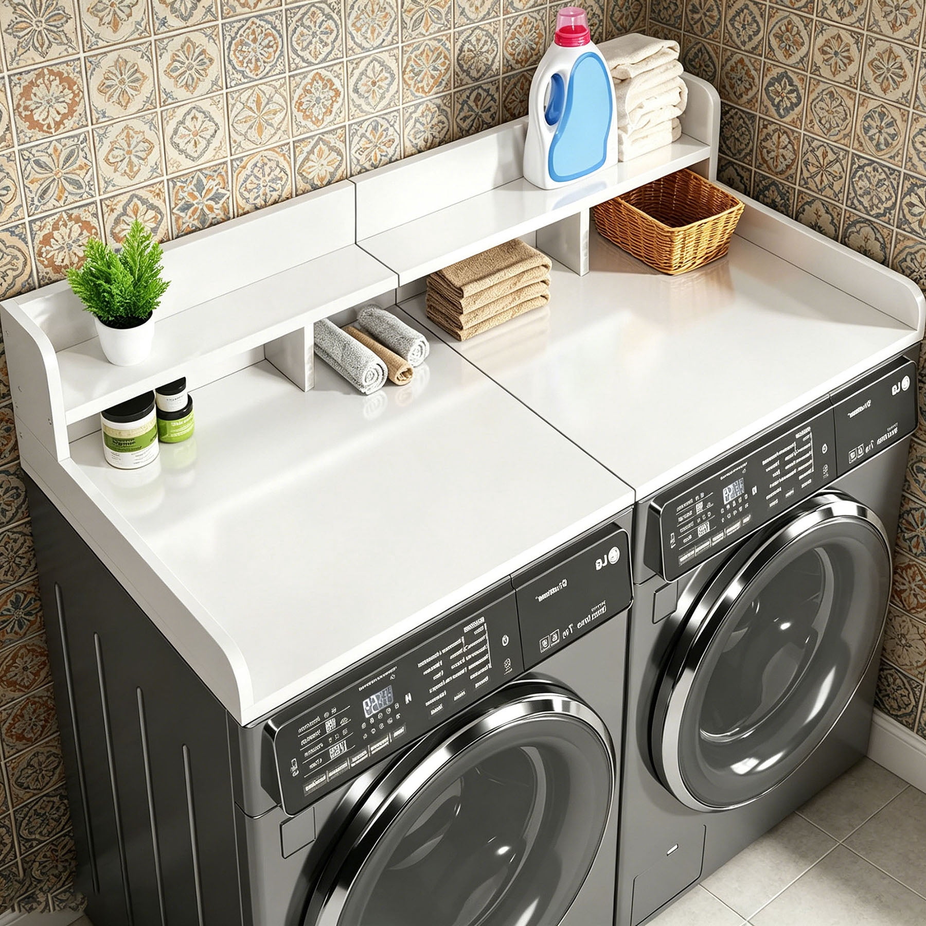 S-HOME Washer Dryer Countertop with Non-slip Pads in Wood Design, 58" x 28" Laundry Organization Shelf Topper