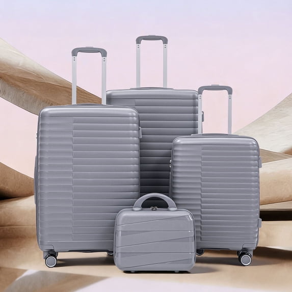 S-HOME Waterproof 4-piece Luggage Set 20, 24, 28 Inch Sizes with 14 Inch Cosmetic Case Iron Pull Rod And Combination Lock for Efficient Travel Organization, Light Gray