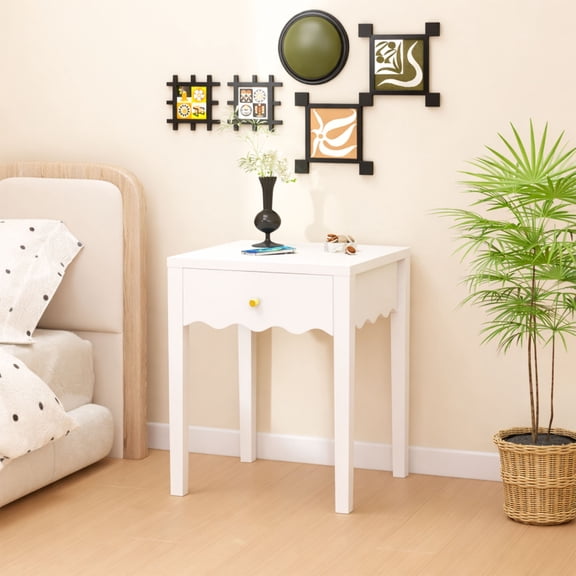 S-HOME White Nightstand with Drawer, Compact End Table for Bedroom Living Room, Small Side Table with Storage