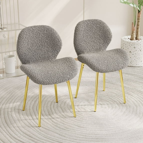 S-HOME White Teddy Velvet Dining Chairs Set of 2 Featuring Durable Gold Metal Legs Perfect for Office and Restaurant Use,Grey