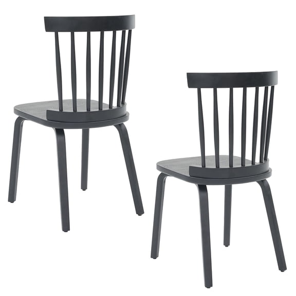 S-HOME Windsor Dining Chairs Set of 2, Black Solid Wood Construction with Spindle Back for Dining Space