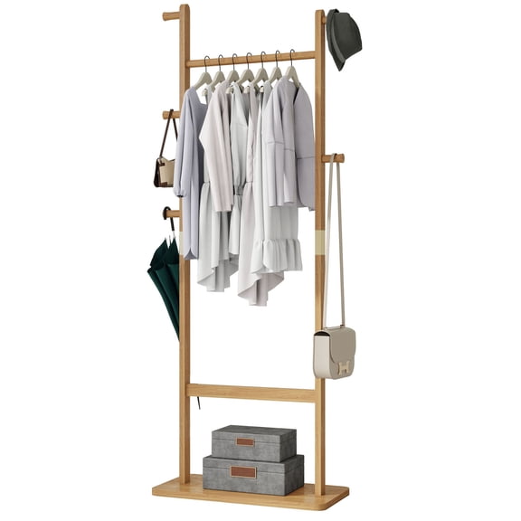 S-HOME Wood Coat Rack 23.6x11x70.8 Inches, Compact Hanger for Living Room or Foyer, Light Brown