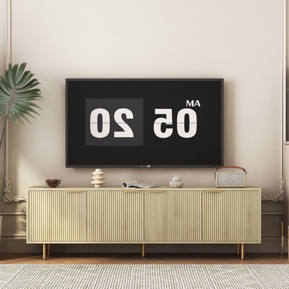 S-HOME Wood Entertainment Center TV Stand Fluted Style 68 Inch Console with Storage for 55 Inch and Larger TVs