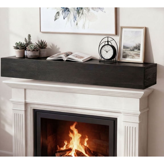 S-HOME Wood Fireplace Mantel - 48 Inch Wall-Mounted Floating Shelf for Home Decor, Perfect for Living Room Aesthetics,Black