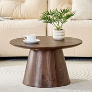 S-HOME Wood Grain Circular Coffee Table 23.6 Inches MDF Design for Living Room or Bedroom, Walnut