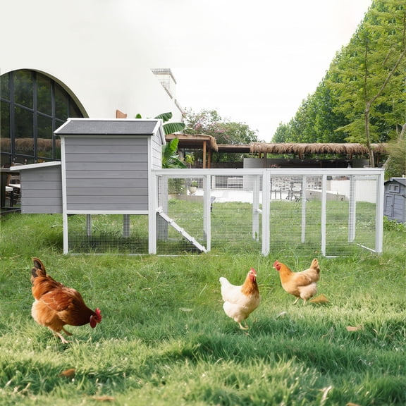 S-HOME Wooden Chicken Coop with Run and Nesting Box, Large Waterproof Anti-UV Outdoor Hen House for Backyard Poultry