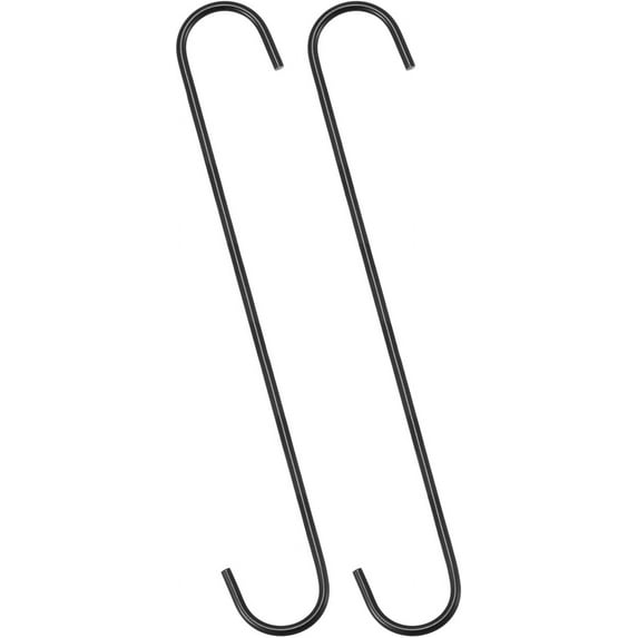 S Hanging Hooks, 12inch/300mm Extra Long Steel Hanger, Indoor Outdoor Uses for Garden, Bathroom, Closet, Workshop, Kitchen, Black, 2Pcs