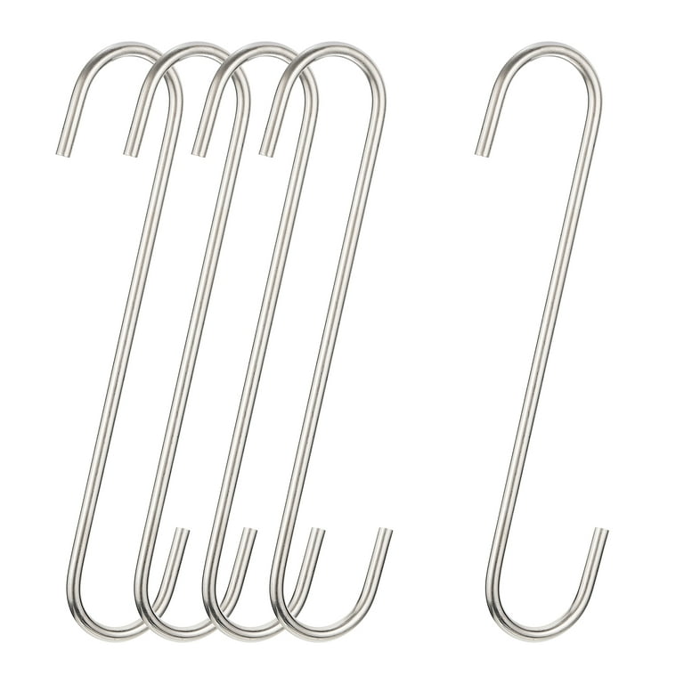 S Hanging Hooks, 8inch(200mm) Extra Long Steel Hanger, Matt Silver, 5Pack