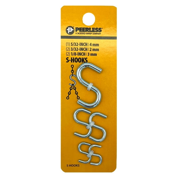 S-Hook Assortment, Zinc, 5/32", 3/32", and 1/8", Peerless Chain Company, #4717138