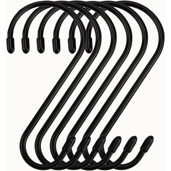 S Hook, Large Vinyl Coated S Hooks with Stopper Non Slip Heavy Duty, Steel Metal Black Rubber Coated Closet S Hooks for Hanging Jeans Plants Jewelry Pot Pan Cups Towels
