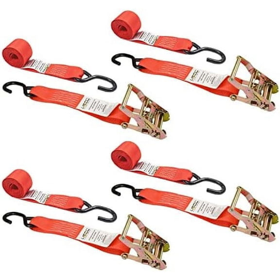 , S Hook Ratchet Straps, 2 Inch Wide X 10 Foot Long, 2 Inch Ratchet Straps, S Hook Tiedowns, Red Ratchet Straps, Weather Resistant Straps, Vinyl-Coated S Hooks, 4 Pack$$Tools & Hardware Other