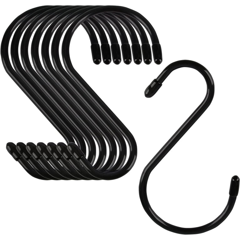 S Hook, Vinyl Coated S Hooks with Rubber Stopper Non Slip Heavy Duty S Hook,  Steel Metal Black Rubber Coated Closet S Hooks for Hanging Jeans Plants  Jewelry Pot Pan Cups Towels (